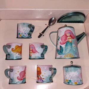 Mermaid Themed Tea Set with Cups and Teapot With Box